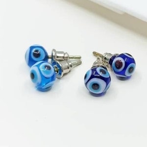Glass Evil Eye Earrings, Ball Earrings, Evil Eye Bead, Evil Eye Stud, Evil Eye Gifts, Turkish Eye Earrings, Nazar Jewelry, Blue Evil Eye