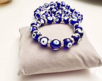 Evil Eye Bead Bracelet, Blue Evil Eye Bracelet, Protection Bracelet, Glass Evil Eye, Greek Bracelet for Good Luck, Nazar, Turkish Bracelet