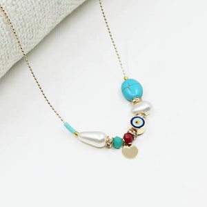 Evil Eye Beaded Necklace, Blue Evil Eye Jewelry, Turkish Eye Necklace, Dainty Evil Eye, Beach Jewelry, Evil Eye Charm, Delicate Necklace