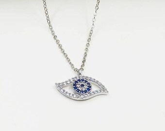 Evil Eye Necklace, Nazar Necklace, Turkish Jewelry, Dainty Evil Eye, Zirconia Evil Eye Charm, Turkish Eye Necklace, Protection Jewelry