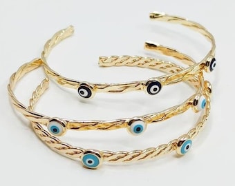 Evil Eye Bangle Bracelet, Evil Eye Cuff, Nazar Jewelry, Turkish Eye Bracelet, Adjustable Bracelet, Evil Eye Jewelry