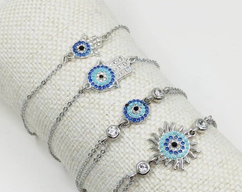 Evil Eye Hamsa Bracelet: Turkish Nazar Charm, Fatima Hand Jewelry