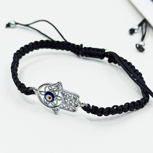 Hamsa and Evil Eye Bracelet, Hamsa Hand Armband, Evil Eye Macrame, Fatima Hand, Hand of Fatima Bracelet, Amulet Jewelry