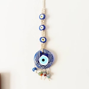 Painted Evil Eye Wall Hanging, Nazar Wall Decor, Evil Eye Art, Turkish Eye, Macrame Evil Eye Decor, Amulet for Home, Greek Eye, Porch Decor