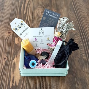 House Protection Crystals, New Home Sage Smudge Kit, Energy Cleansing Ritual Kit, Healing Crystal Set, Spiritual Gift Box, Abundance