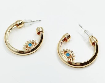 Evil Eye Earrings, Nazar Earrings, Evil Eye Hoop, Cuff Earrings, Turkish eye Jewelry, Evil Eye Charm