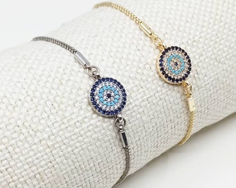 Gold Evil Eye Armband, Zirkon Nazar Armband, türkischer Schmuck