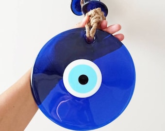 Large Blue Glass Evil Eye Wall Hanging: Turkish Nazar Amulet, Greek Mati