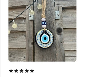 Evil Eye Wall Hanging, House Protection, Turkish Eye wall Decor, Evil Eye Gift, Nazar Boncuk, Blue Eye Charm, Greek Ornament, White Evil Eye