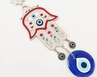 Hamsa and Evil Eye, Hamsa Wall Art, Hamsa Home Decor, Evil Eye Hanging, Khamsa, Hamsa Hand with Nazar