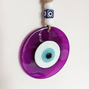 Evil Eye for Home, Purple Evil Eye Hanging, Fused Glass Art, Purple Decor, Fengshui, Glass Evil Eye, Turkish Eye, Nazar Amulet, Protection