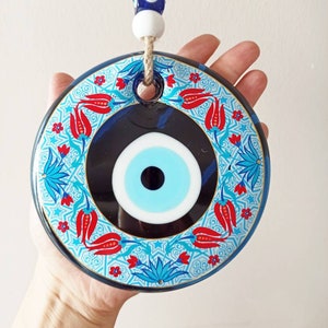 Evil Eye Wall Hanging, Nazar Boncuk, Turkish Home Decor, Big Evil Eye, Large Round Bead, Glass Evil Eye, Evil Eye Ornament, Greek, Tulip Art