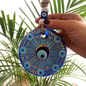 Evil Eye Wall Hanging, Gold Trim Evil Eye, House Protection, New Home Gifts, Nazar, Turkish Decor, Spiritual Gifts, Amulet, Evil Eye Charm