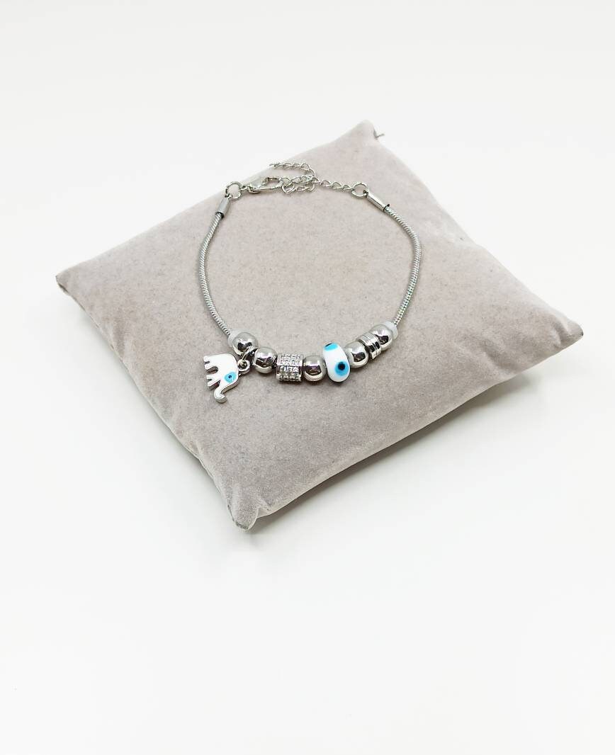 象のチャーム付きブレスレット 象のチャームブレスレット、パンドラブレスレット、邪眼ジュエリー