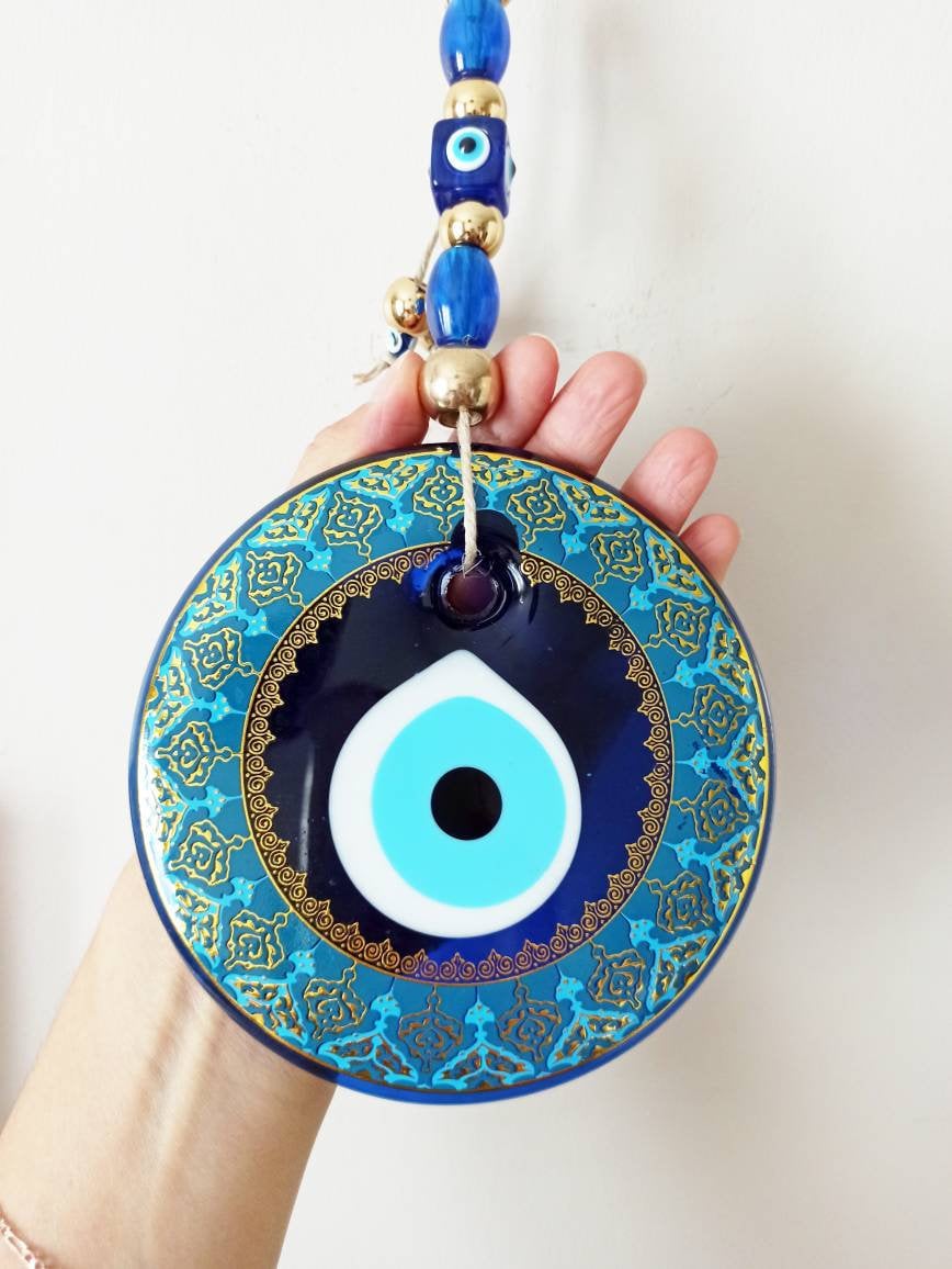 Big Evil Eye Glass Bead Car / Home Decor Turkish Amulet Macrome