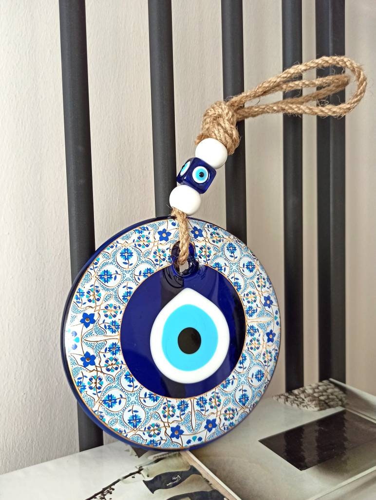 Evil Eye Wandbehang, Nazar Boncuk, Türkische Dekoration, Big Evil Eye,  große runde Perle, Böses Auge aus Glas, Evil Eye Ornament, griechisch,  Tulip Art -  Schweiz