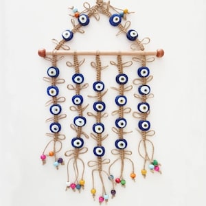 Colgante de pared de mal de ojo, macramé mal de ojo, casa de mal de ojo, Nazar, puerta de mal de ojo, decoración turca, cuenta de ojo turco, Boho, ojo griego