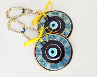 Gold Evil Eye Decor, Evil Eye Home, Evil Eye Door Hanger, Evil Eye Wall Hanging, Turkish Decor, Greek Eye, Glass Evil Eye Art, Turkish Eye