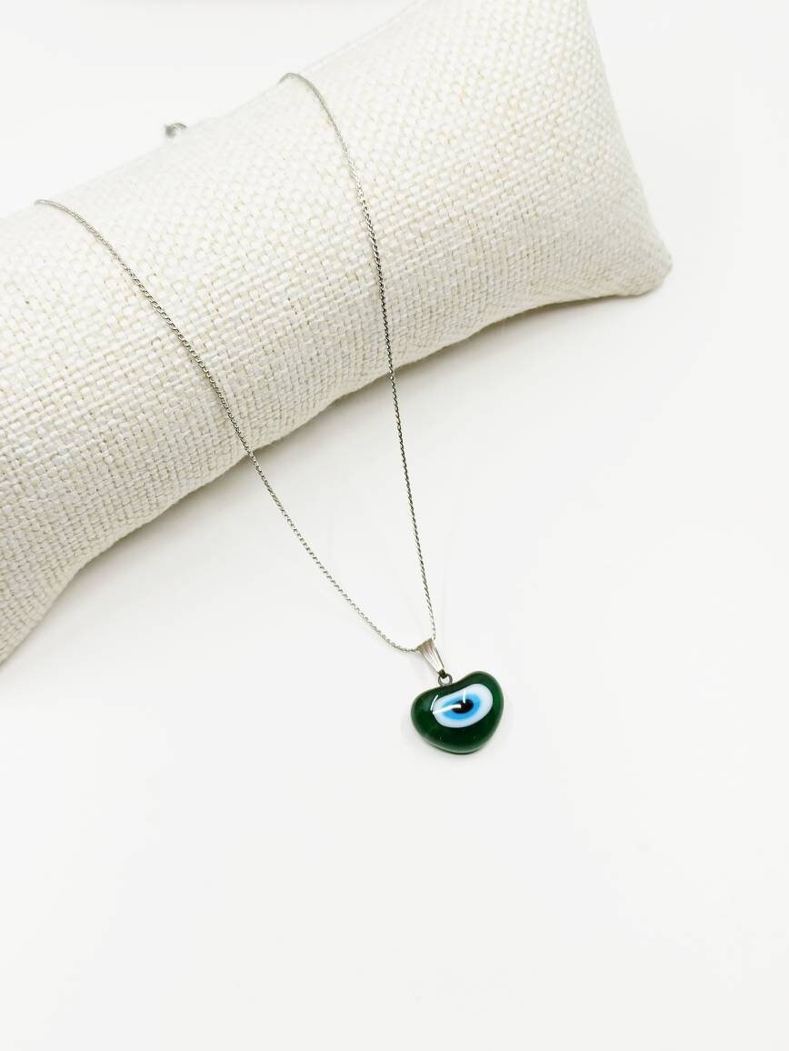 Green Evil Eye Necklace Heart Shaped Turkish Eye Nazar Etsy
