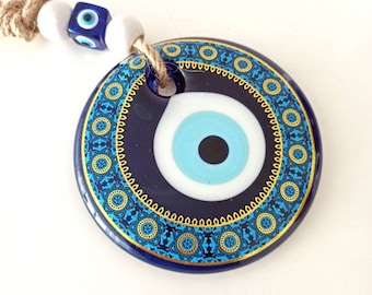 Evil Eye Wall Decor – Turkish & Greek Eye Wall Hanging, Glass Nazar Boncuk, Boho Home Decor, Housewarming Gift