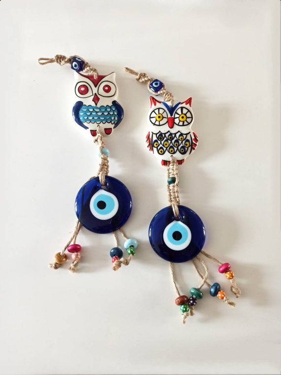 evil eye owl on macrame cord evil eye owl on macrame cord