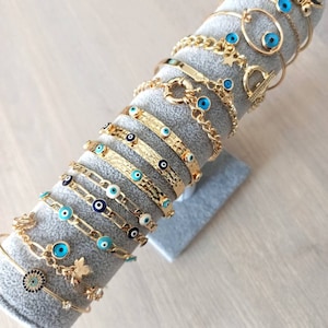 Gold Evil Eye Bracelet, Evil Eye Bangle, Cuff Bracelet, Nazar Bracelet, Greek Eye, Turkish Eye, Protection, Evil Eye Bead, Dainty Jewelry