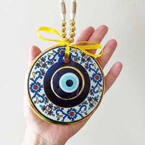 Large Evil Eye Decor, Glass Evil Eye Hanging, Evil Eye Art, Turkish Decor, Evil Eye Door, Gold Plated Evil Eye, Nazar Boncuk, Amulet