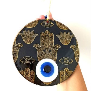 Hamsa Wall Art, Evil Eye Wall Decor, Hamsa Wall Hanging, Fused Glass Art, Hamsa Home Blessing, Fusion Glass Evil Eye, Black Evil Eye Decor