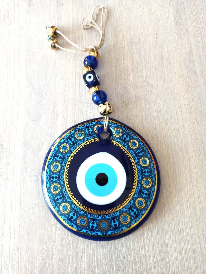 Oeil turc à suspendre, cristal contre mauvais œil bleu, pour porter chance,  4cm de diamètre avec trou et fil, nazar boncuk, mauvais œil (9)