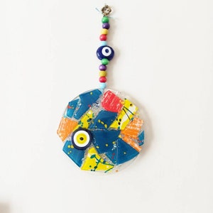 Stained Evil Eye, Fused Glass Evil Eye, Mosaic Wall Hanging, Evil Eye Wall Decor, Turkish Eye, Evil Eye Art, Window Hanging, Housewarming