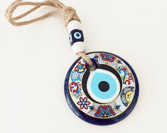 Acchiappasogni Gotico Con Occhio Turco - Decorazione Macramè E Piume Bianche Per Parete (75cm) - Foto 10