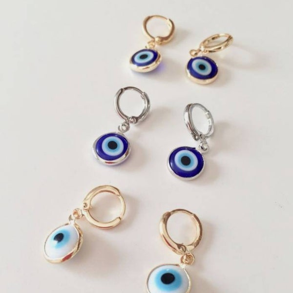 Boucles d'oreilles mauvais œil, Bijoux oeil turc, Boucles d'oreilles Nazar, Boucles d'oreilles oeil bleu, Oeil porte-bonheur, Boucles d'oreilles pendantes, Petit oeil malin, Boucles d'oreilles oeil grec