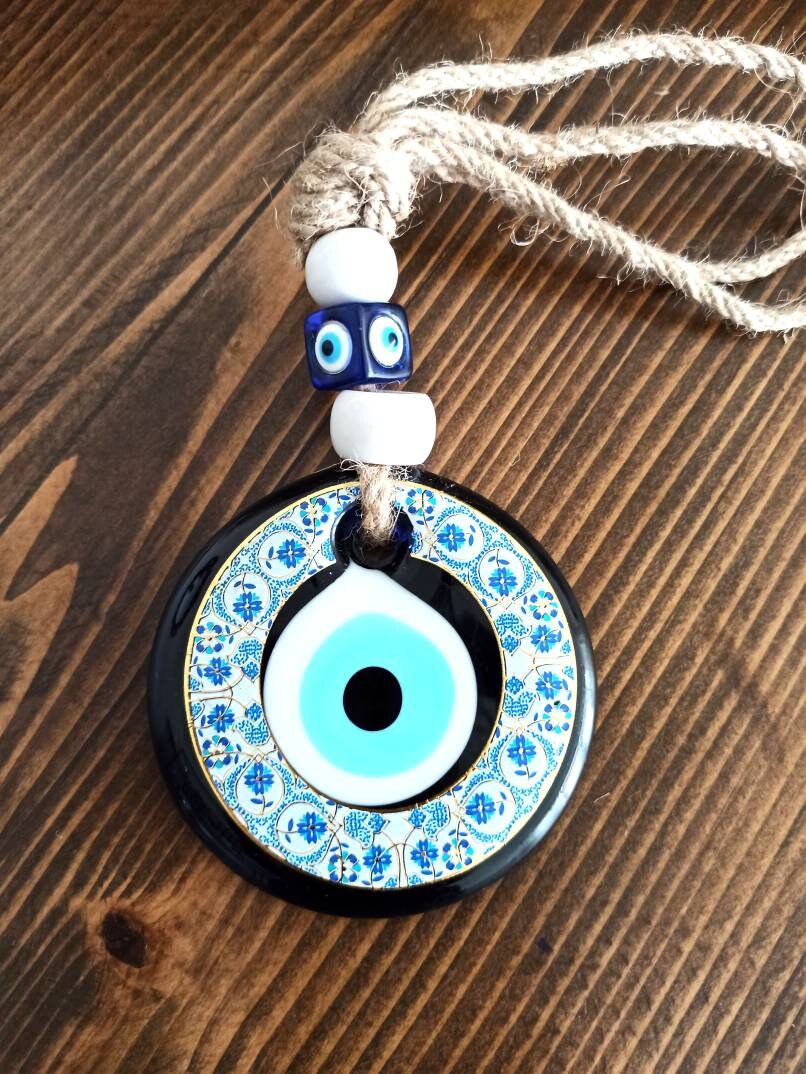 Perlin, pendentif mural, au motif turc du mauvais œil bleu Nazar Boncuk  Boncugu, 24 cm, ornement, décoration, amulette, pour la protection, la  bénédiction, excellent cadeau, avec perles de verre : : Cuisine