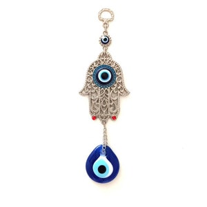 Hamsa Wall Hanging with Evil Eye, Silver Hamsa wall Decor, Hamsa Hand, Nazar Amulet, Turkish Eye, Hand of Fatima, Protection Amulet