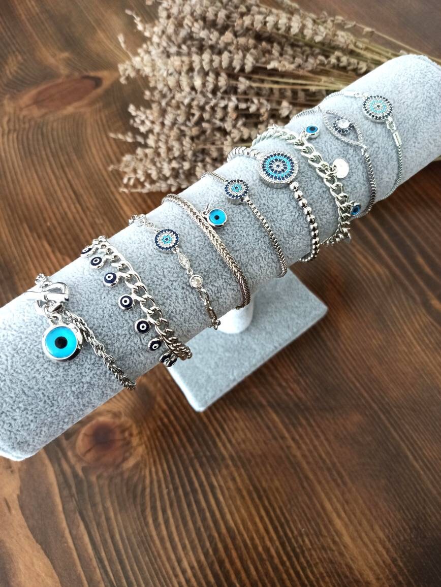 Silver Evil Eye Bracelet, Evil Eye Chain Bracelet, Evil Eye