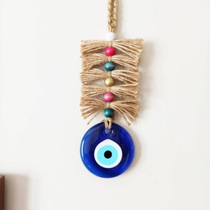 Blue Evil Eye with jute rope, Evil Eye Door Hanging, Macrame Evil Eye, Turkish Eye Decor, Greek Eye, Nazar Amulet, Talisman Home Decor