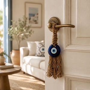 Blue Glass Evil Eye Wall Hanging: Door Hanging, Turkish Nazar Amulet, House Protection