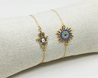 Evil eye Bracelet, Hamsa Bracelet, Hamsa Hand Jewelry, Turkish Jewelry, Protection Bracelet, Set Jewelry, Turkish Eye, Nazar, Evil Eye Charm