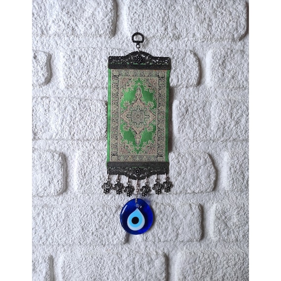 Handmade Mini Kilim Rug, Turkish Evil Eye Wall Decor