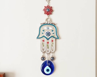 Sztuka ścienna z motywem Hamsy, ręka Hamsy ze złym okiem, dekoracja ze złym okiem, zawieszka ścienna z motywem Hamsy, symbol ochrony, Nazar, tureckie oko, prezenty do nowego domu