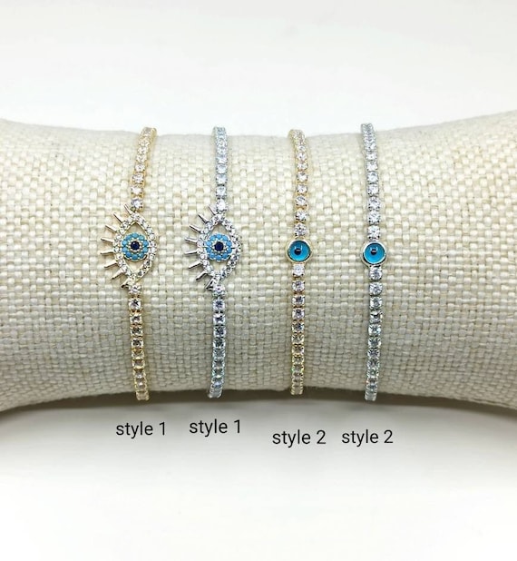 Bracelet de tennis Bracelet de tennis Evil Eye Charme Evil Eye Dainty Evil Eye Bracelet oeil turc Brassard Nazar Bracelet de tennis Solitaire Etsy France