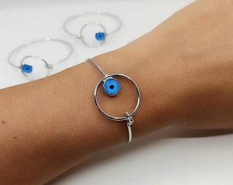 Evil Eye Bracelet, Evil Eye Bangle, Nazar Bracelet, Turkish Eye Jewelry, Blue Evil Eye, Adjustable