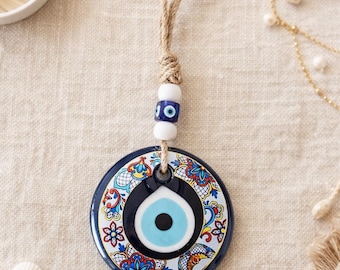 Glass Evil Eye Wall Hanging: Turkish Nazar Boncuk, Greek Eye Home Decor, New Home Gift