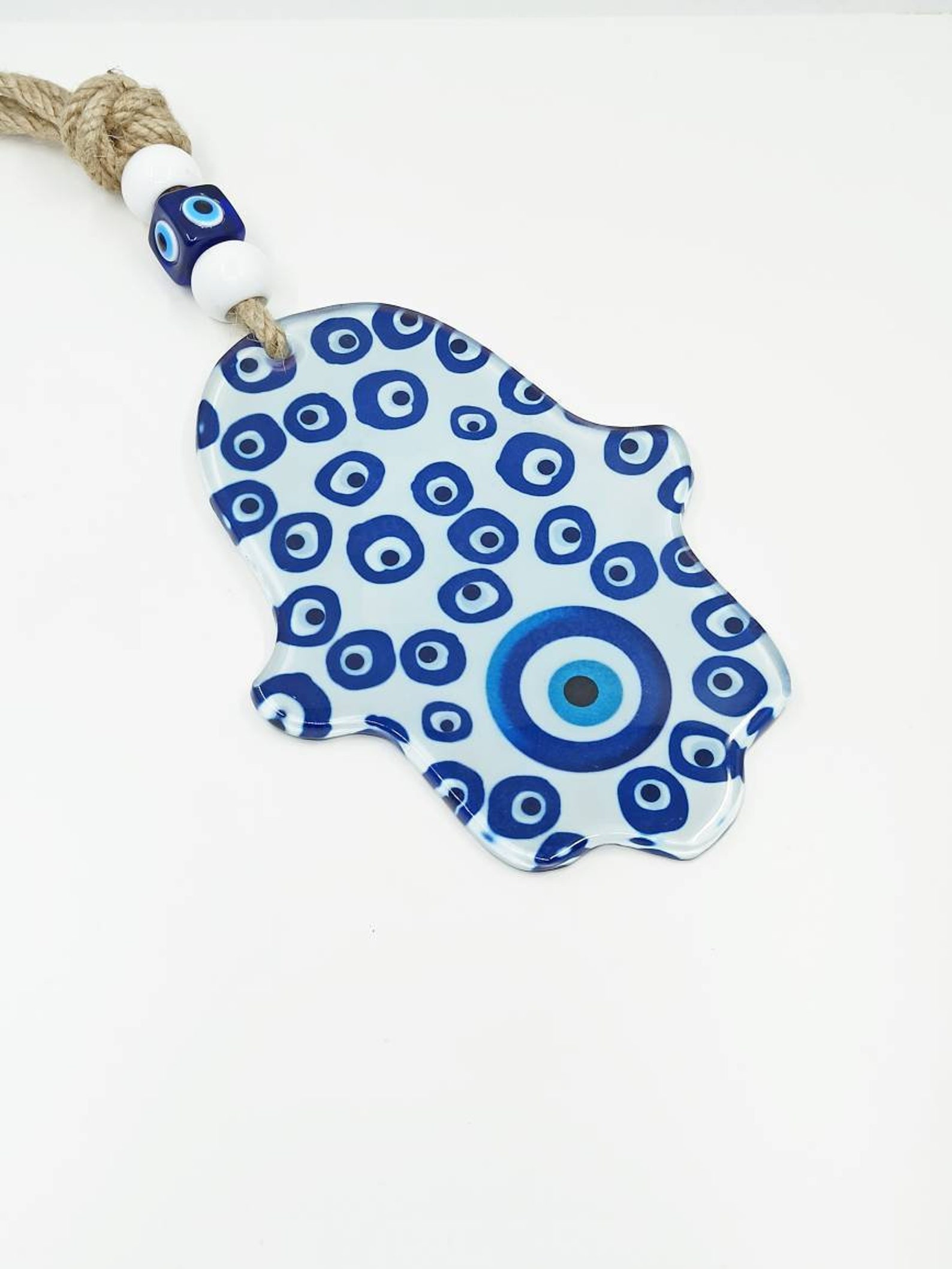 Pendentif Mural Hamsa Et œil Protecteur – Argenté Avec Grenades, Couleur Bleu Ciel