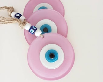 Rosa Evil Eye Wanddekor, handgefertigtes Glas Türkisch Nazar Wandbehang für Zuhause und Geschenk