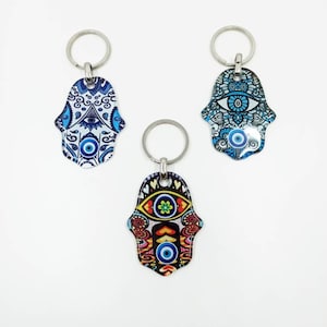 Hamsa Schlüsselanhänger, Glas Hamsa Hand, Böse Auge Schlüsselanhänger, Hand der Fatima Accessoire, Böse Auge Schlüsselanhänger, Hamsa Taschenanhänger