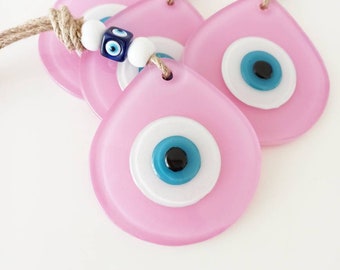 Rosa Evil Eye Wandbehang, türkischer Nazar Amulett, Glücksbringer, Home Decor