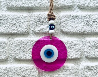 Pink Evil Eye Wandbehang, Schützendes Wohndekor, spirituelles Geschenk