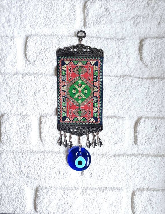Kilim Wall Rug, Turkish Miniature Rug, Turkish Carpet, Mini Rug, Evil Eye Wall Hanging, Turkish Decor, Kilim Wall Art, Nazar, Mini Carpet