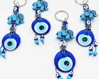 Evil Eye Keychain, Elephant Keychain, Protection Keychain, Nazar Keychain, Turkish Eye Charm, Car Accessory, Bag Charm, Evil Eye Keyring